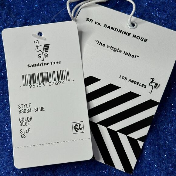 Sandrine Rose Pullover Long Sleeve Raw Hem Sweater Blue Metallic Women's XS NWT - Picture 8 of 8